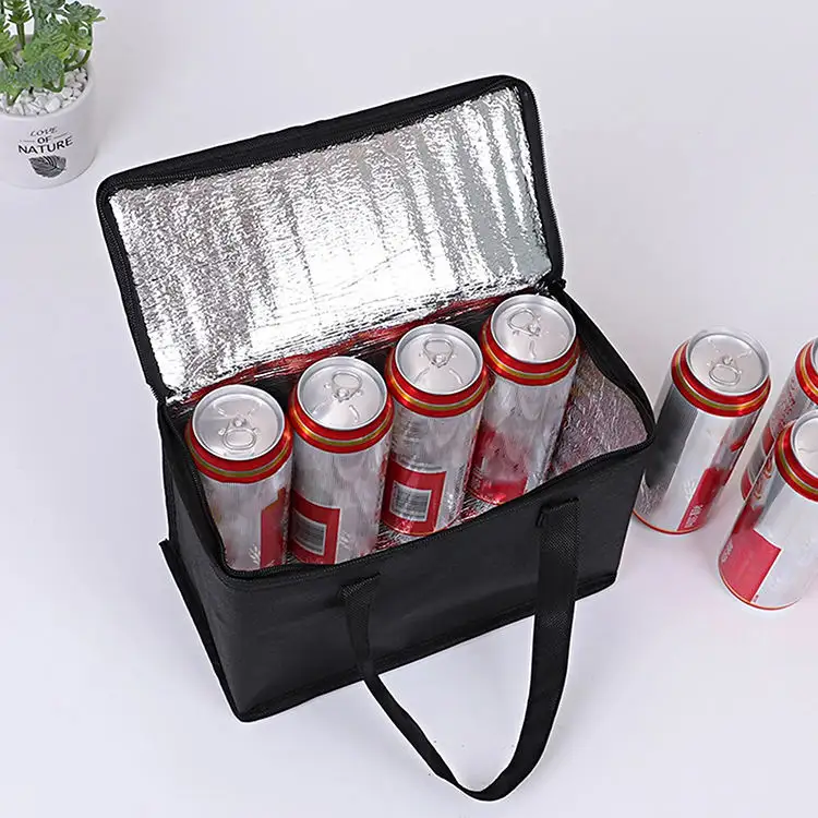 Wholesale Promotional Black Zipper Small Tote Bag Insulated Lunch Box Non Woven Cooler Bag