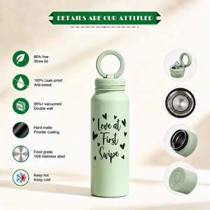 Botella de Agua de Acero Inoxidable con Diseño Romántico, Impresión de Fuente Artística Personalizada, Tapa con Soporte Magnético para Teléfono, Termo Aislado - Product Image 3