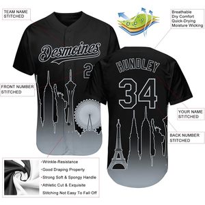 Camiseta de béisbol personalizada con botones y estampado del horizonte de la ciudad para hombres, mujeres, jóvenes, unisex, transpirable, deportiva - Product Image 2
