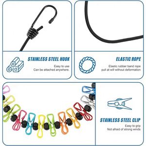 Corde à linge portable 12 pinces – Perles de verrouillage amovibles pour le camping, les voyages, l'intérieur, l'extérieur et la maison - Product Image 4