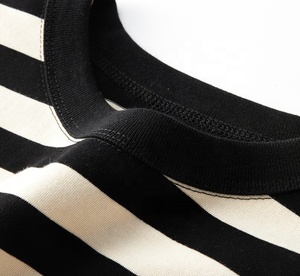 T-Shirt Giovanile Stile Street in Puro Cotone Vintage a Righe con Collo Rotondo e Maniche Corte 230g - Product Image 5