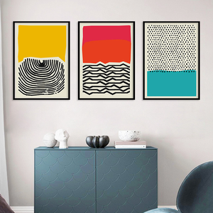 Vente en gros bas prix Mid-century moderne abstrait couleur bloc ligne affiches et impressions toile art peinture pour salon décor - Product Image 5