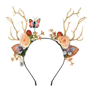 Christmas And Halloween LED Light-Up Glowing Party Flower Headband Plush Xmas Hairband For Festive Occasions