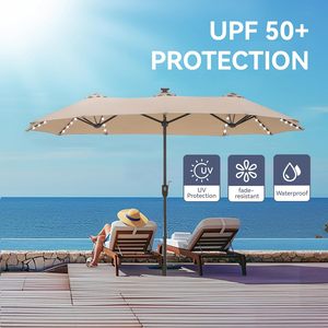 Parasol de patio rectangulaire avec lumières solaires, parasol de marché double face avec manivelle, grands parasols d'extérieur pour jardin - Product Image 4