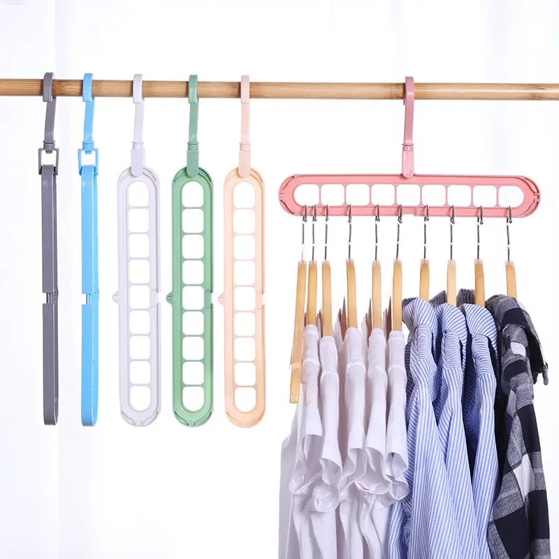 Organizer space saving hangers multifunctional Rotating nine-hole folding plastic cloth hanger hanger
