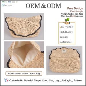 Bolso de Mano de Paja Tejida a Crochet, Diseño Boho Sostenible con Borde Festoneado, para Mujer, Playa, Fiesta, Boda, Regalo, ODM - Product Image 2