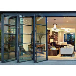 Теплоизоляционные наружные двери для внутреннего дворика, алюминиевая двойная стеклянная рама, двойное складное стекло