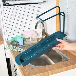 Gloway-cesta de drenaje de almacenamiento extensible, bandeja organizadora, estante telescópico para fregadero de cocina, esponja de jabón, escurridor