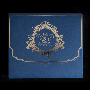 Invitación de caja de tapa dura arabesca personalizada de lujo con sobre de papel azul marino acrílico transparente de lámina dorada - Product Image 3