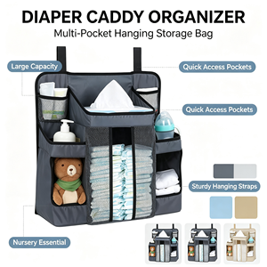Sturdy <strong>Baby</strong> Diaper <strong>Caddy</strong> &amp; Nursery Organizer Hanging Playard Organizer Gray Travel Car Use - Product Image 6