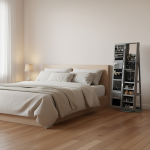 Armario para Joyas Gris con Espejo de Cuerpo Entero, Gabinete Giratorio de 360 Grados con Cerradura, Estantes Metálicos de Almacenamiento, Organizador de Joyas - Product Image 2