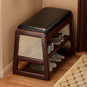 Solid Wood And Rattan Shoe <b>Bench</b> With Storage For Entrance Use - Product Image 2