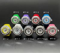 Jam Tangan Mini Berlian Kuarsa Bling-bling, Cincin Jam Tangan Miniatur, Casing Multi Warna, Dial Bertabur Rhinestone Mengkilap, Tali Jam Elastis, Cincin Jam Tangan Campuran