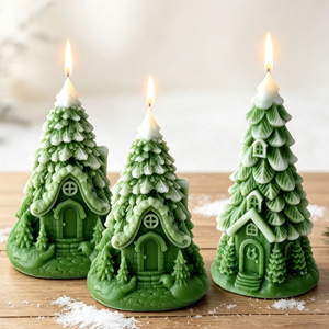 Schneeweiße Kiefernbaum-Hütten-Duftkerze: 3D-<span class=keywords><strong>Elfen</strong></span>-<span class=keywords><strong>Baumhaus</strong></span>-Skulptur aus Sojawachs für Weihnachten, Schaufensterdekoration, Wohnzimmer und Winter - Product Image 1