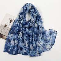 Nouveau Voile Tendance pour Femme, Longue Écharpe Pashmina Imprimée Feuilles, Hijab pour Musulmanes, Idéal Printemps