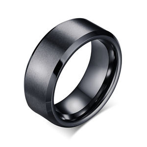 Fashion <strong>Black</strong> <strong>Titanium</strong> <strong>Rings</strong> for Men of Matte Finish Beveled 8mm Wedding Band - Product Image 5