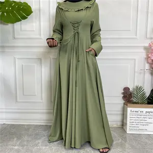 Abaya — Robe en crêpe à manches longues, pour femmes musulmanes, grand ourlet, tenue de fête Maxi, vêtements islamiques