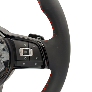 Volante de Cuero Completo con Costuras Rojas Línea R para VW Volkswagen Golf 5 6 7 R MK5 MK6 MK7 MK7.5 <span class=keywords><strong>GTI</strong></span> <span class=keywords><strong>Polo</strong></span> Passat B7 B8 Jetta - Product Image 5