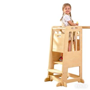 Tabouret d'appoint en bois pour enfants avec barre de sécurité pour cuisine et salle de bain, 3-6 ans, couleur naturelle - Product Image 5
