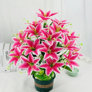 شجيرة زهور زنبق حريرية مزيفة بسعر رخيص 18 رأس مجموعة زنابق صناعية للمقبرة - Product Image 3