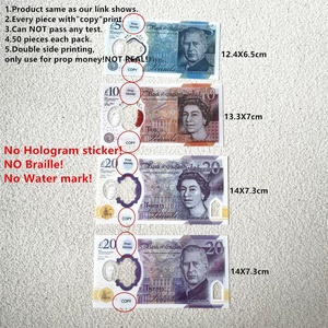 Siêu mỏng Polymer Prop tiền Anh thực tế phim nhựa Prop ghi chú GBP 20 pound Queens gbp-pound hiệu ứng mờ không sáng bóng - Product Image 2