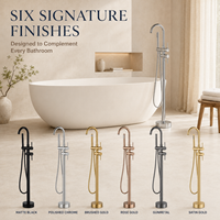 Robinet de baignoire sur pied en laiton nickel brossé avec douchette monocommande et cartouche céramique pour appartement