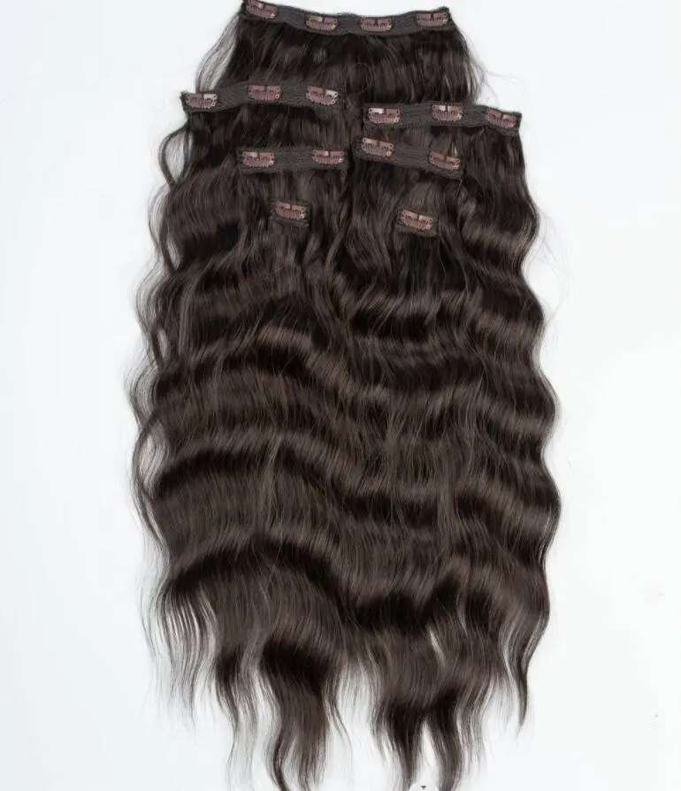 Extensions de cheveux synthétiques longues et lisses, en soie, ondulées, 5 à 16 Clips, 20 pouces, en Fiber blonde haute température, avec Clips