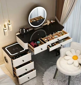 Modern Makeup Vanity Set LED Mirror Dressing <b>Desk</b> with Storage <b>Cabinet</b> Wireless Charging Station Bedroom Use - Product Image 2