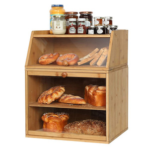 Boîte de rangement à pain en bambou double couche Huiji avec porte en verre pour la cuisine à domicile - Product Image 1