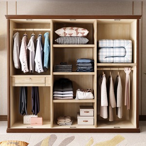 Qisen Solid Wood <b>Wardrobe</b> Three Four Five Six Doors <b>Large</b> Capacity Chinese Style Bedroom Cabinet - Product Image 2