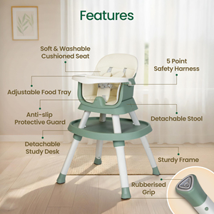 6-in-1 Safety Plastic High Chair Reading <b>Table</b> Phone Stand Foldable Eco-Friendly for Baby Feeding Kids Study Dining Living Room - Product Image 6