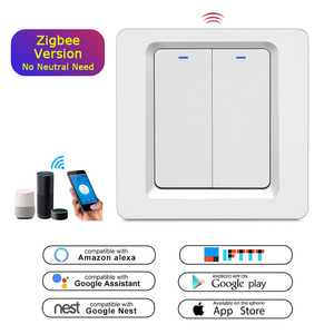 LEDEAST-Interruptor de luz Zigbee Smart 2Gang con control remoto por voz, aplicación de control remoto, funciona con Alexa, Google Home - Product Image 1