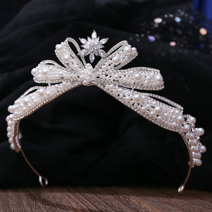 2024 nouvelle <span class=keywords><strong>amazon</strong></span> Offre Spéciale style baroque zircon cristal couronne mariage perle bowknot diadème pour les femmes fête - Product Image 4