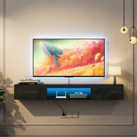 Meuble TV Mural Moderne de Luxe avec Étagère Flottante et Foyer Électrique Décoratif à LED