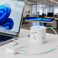 Prise hydraulique escamotable intelligente US pour comptoir de cuisine, chargeur sans fil 15W, multiprise de bureau, 4 prises CA, USB-C PD 20W