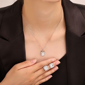 Shining Pearl Copper Earrings And Necklace <b>Set</b> <b>Square</b> Geometric Party Jewelry Women's Luxury Fashion Jewelry <b>Sets</b> - Product Image 2