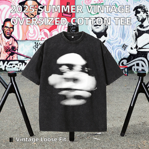 Custom Summer New Arrival 230G 100% Cotton Knitted Printed Oversized Vintage Breathable Eco-Friendly Anti-Pilling Men's <b>T</b>-<b>Shirt</b> - Product Image 2
