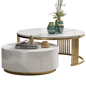 Set di Tavolini da Caffè Moderni di Lusso Estensibili in Materiale Spugna e Vetro per Arredamento Soggiorno - Product Image 2