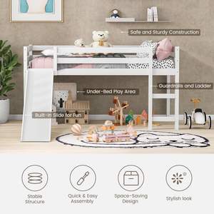 Lit superposé taille double avec toboggan, escalier, cadre en bois massif, garde-corps, support <span class=keywords><strong>à</strong></span> <span class=keywords><strong>lattes</strong></span>, échelle d'escalade, gain de place, finition blanche - Product Image 4