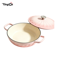 Marmite en fonte émaillée rose dégradé avec couvercle à motif tourbillonnant, cocotte en fonte émaillée, ustensile de cuisson en fonte résistant au four pour la maison