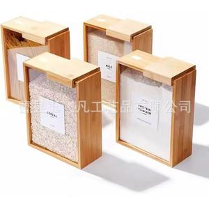 Caja de Almacenamiento de Madera de Bambú con Diseño de Grano de Madera, Rectangular, 22.4 cm, Tapa de Madera Hermética, para Almacenamiento de Arroz, Uso en Cocina o Escritorio - Product Image 1