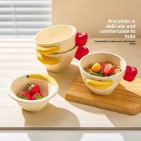 Service de table en céramique Xuanhui, motif fruits, gaufré, série jaune mat, haute qualité, compatible micro-ondes, pour usage domestique (bols, assiettes, tasses)