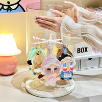 Boîte de rangement transparente rotative en plastique PET étanche pour jouets Labubu, présentoir pour pendentifs, poupées en peluche et vinyle