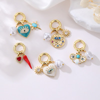 Pendentif en laiton plaqué or 14K avec émail, breloque cœur œil de diable en zircon cubique, fermoir ouvrable pour la création de colliers, accessoire de bijoux DIY pour bracelets
