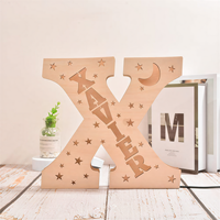 Lámpara de Noche LED de Madera con Grabado Personalizado de Luna, Estrella, Letra o Nombre para Decoración del Hogar, para Dormitorio, Sala de Estar, Escritorio, Mesa o Pared