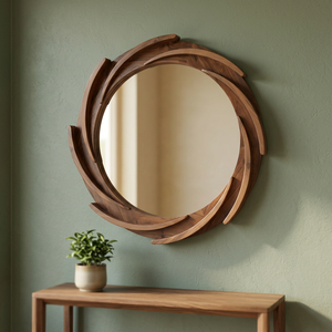 Espejo de Pared Decorativo Hecho a Mano con Marco de Madera Natural de Diseño Moderno y Lujoso, Grabado Personalizado, Ecológico, para Bodas y Sala de Estar - Product Image 1