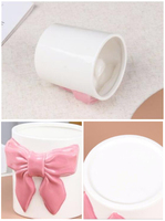 Pot à bougie en céramique rose 3D avec nœud papillon mignon, pot en porcelaine créatif avec ruban, tasse à thé au lait Kawaii pour cadeau de fille, décoration d'intérieur