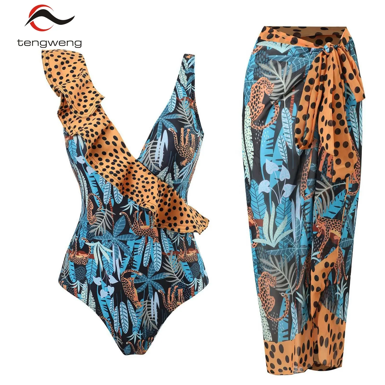 TW 2024 trajes de bano bikini design personnalisé nouveau femmes imprimé maillot de bain couvrir à volants sexy une pièce maillot de bain maillots de bain