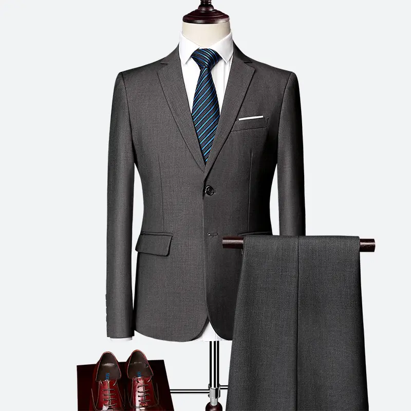 Blazer de haute qualité pour hommes, coupe slim, costume de mariage décontracté élégant, solide, formel, Business, 2 pièces