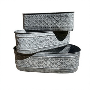 Hot Selling Oval Metal <b>Planters</b> With Embossed Pattern Decorative Garden Plants and Flower Metal Tub Garden <b>Planters</b> Pots - Product Image 1